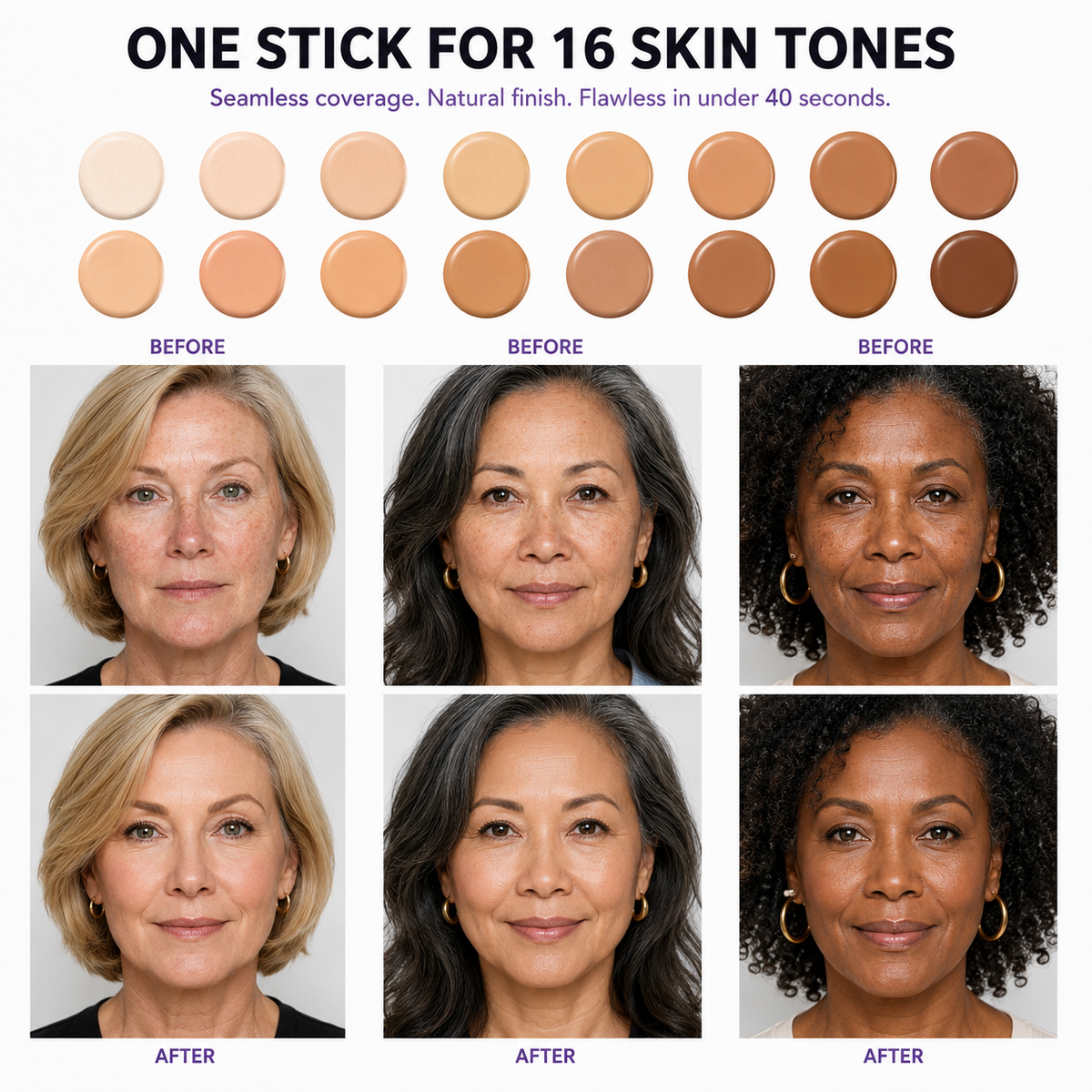 LOVILDS foundation shown across skin tones