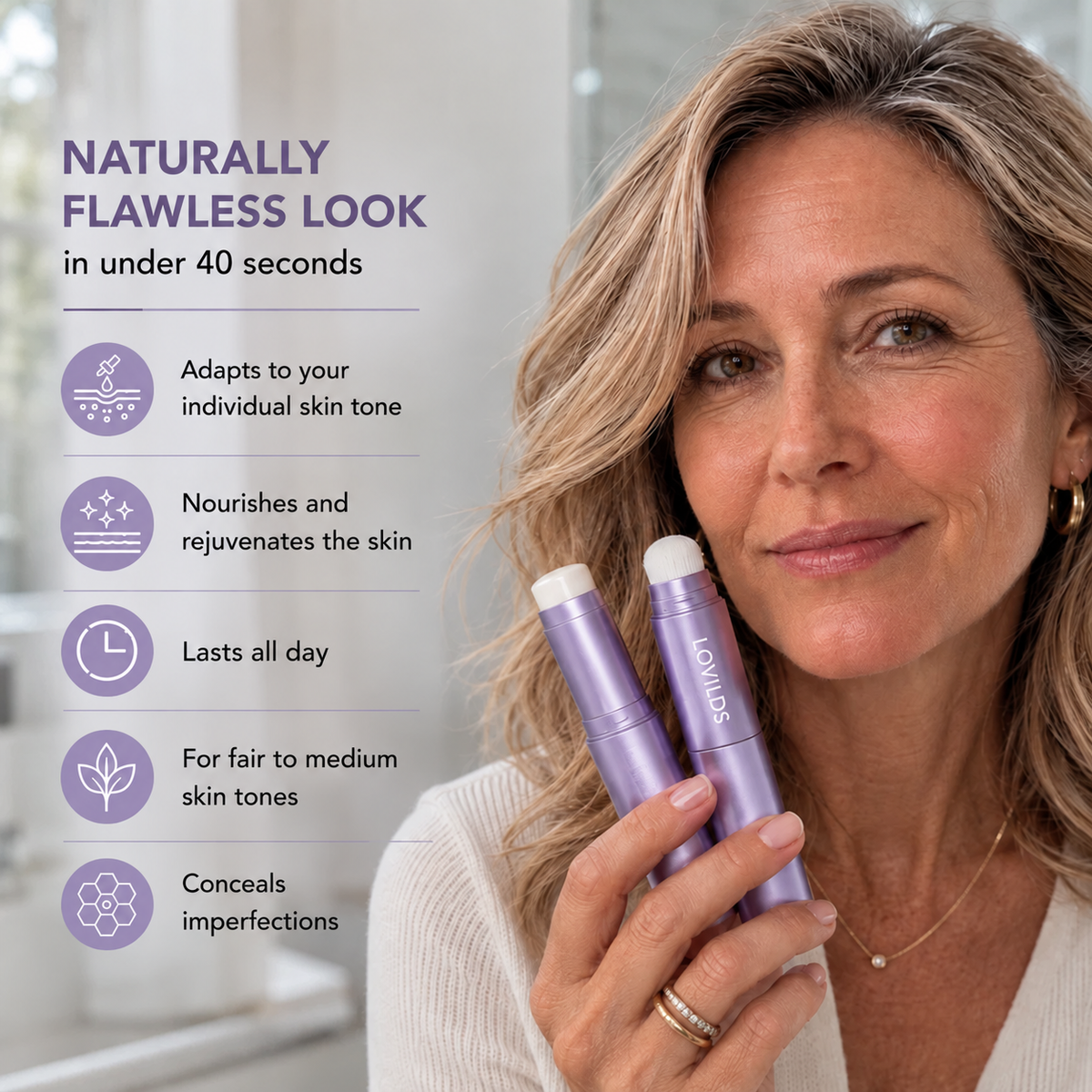 LOVILDS Changing Foundation Stick on mature-looking skin